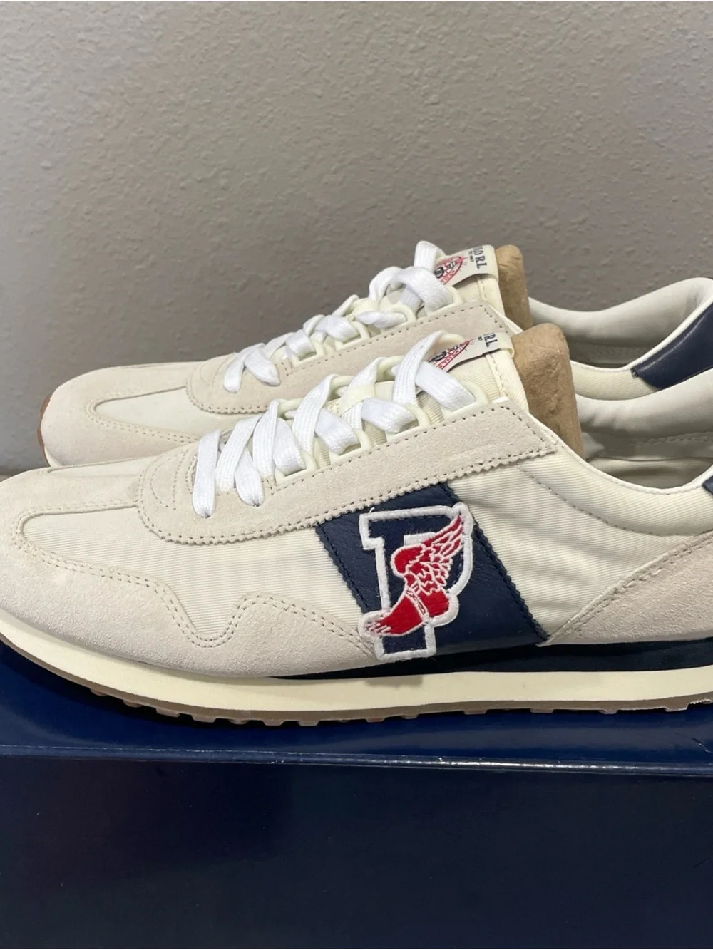 Polo by Ralph Lauren Men’s Cream, Navy & Red Athletic Sneakers